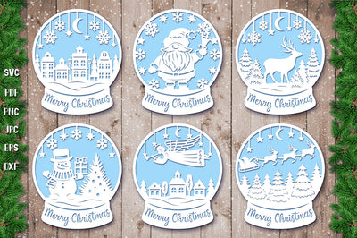 Snow Globe Paper Cut Bundle SVG | Christmas Ornament SVG goodfox86 