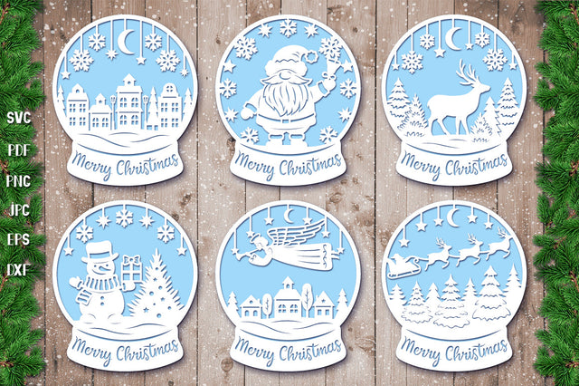 Snow Globe Paper Cut Bundle SVG | Christmas Ornament SVG goodfox86 