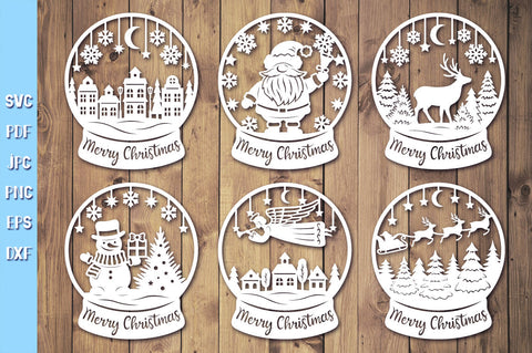 Snow Globe Paper Cut Bundle SVG | Christmas Ornament SVG goodfox86 