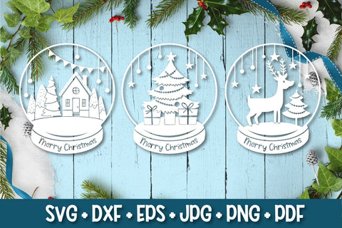 Snow Globe Paper Cut Bundle SVG | Christmas Ornament SVG TatiStudio 