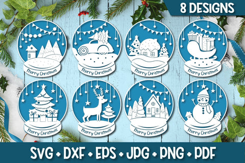 Snow Globe Paper Cut Bundle SVG | Christmas Ornament SVG TatiStudio 