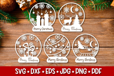 Snow Globe Paper Cut Bundle SVG | Christmas Ornament SVG TatiStudio 