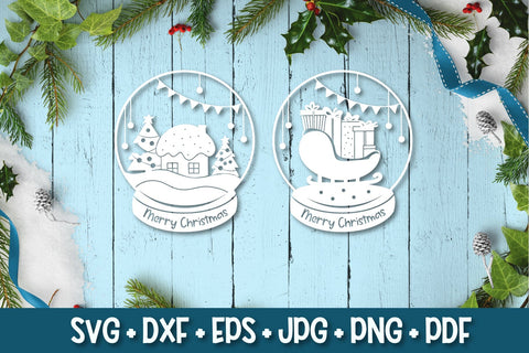 Snow Globe Paper Cut Bundle SVG | Christmas Ornament SVG TatiStudio 