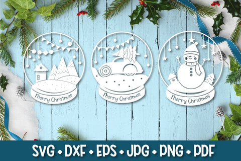 Snow Globe Paper Cut Bundle SVG | Christmas Ornament SVG TatiStudio 