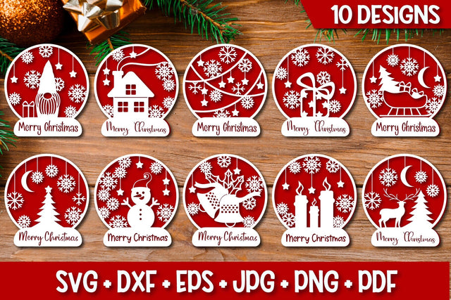 Snow Globe Paper Cut Bundle SVG | Christmas Ornament SVG TatiStudio 