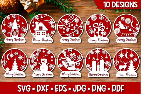 Snow Globe Paper Cut Bundle SVG | Christmas Ornament SVG TatiStudio 