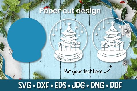 Snow Globe Paper Cut Bundle SVG | Christmas Ornament SVG TatiStudio 