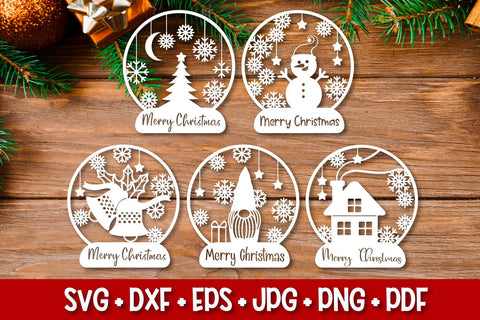 Snow Globe Paper Cut Bundle SVG | Christmas Ornament SVG TatiStudio 