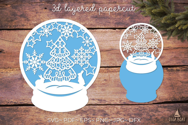 Snow globe svg Christmas tree layered papercut 3D Paper Olga Boat Design 