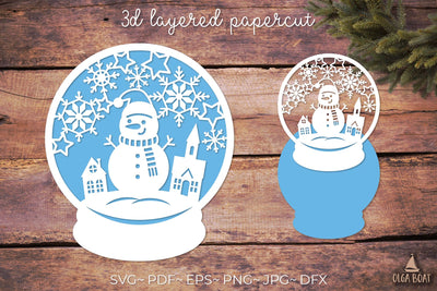 Snow globe svg papercut with Snowman and Christmas town SVG Olga Boat Design 