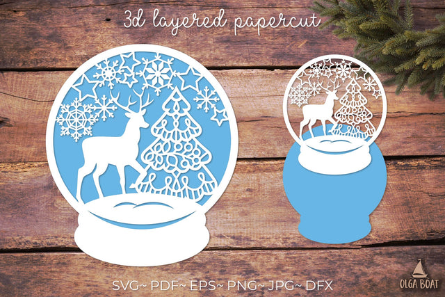 Snow globe with Christmas deer and Christmas tree 3D Paper Olga Boat Design 