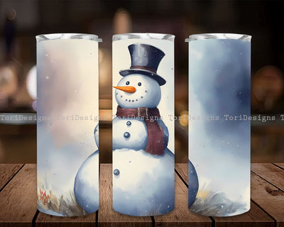 Snow Man Christmas 20 oz Skinny Tumbler Sublimation Wrap Sublimation ToriDesigns 
