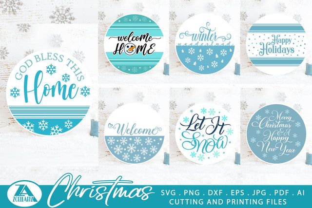 Snow Winter Round SVG Bundle Christmas Sign Making Bundle SVG zoellartz 