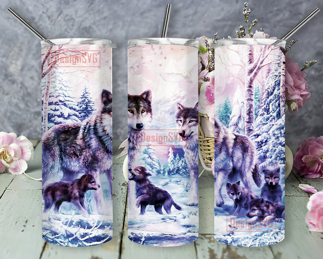 Snow Wolfs 20oz Skinny Tumbler, Wolf Family Tumbler Design, Wolf Lover Tumbler Png, Wolfs Sublimation Design for Straight, Wild Animals Png, Digital Download Sublimation DesignSVG 