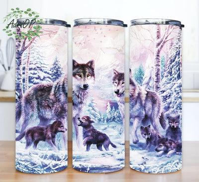 Snow Wolfs Family 20oz Skinny Tumbler Png, Snow Wolf Tumbler, Winter Wolves Tumbler, Wolf Tumbler, Wolf Lover Gift, Sublimation Tumbler Sublimation AdriOP 