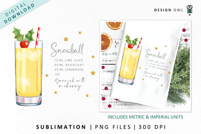 Snowball Christmas Cocktail Recipe Illustration Sublimation Design Owl 
