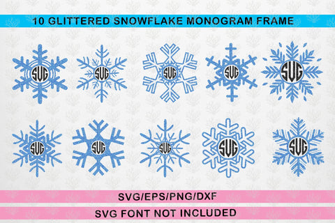 Snowfall Monogram Frame Bundle – Christmas SVG EPS DXF PNG Cutting Files SVG CoralCutsSVG