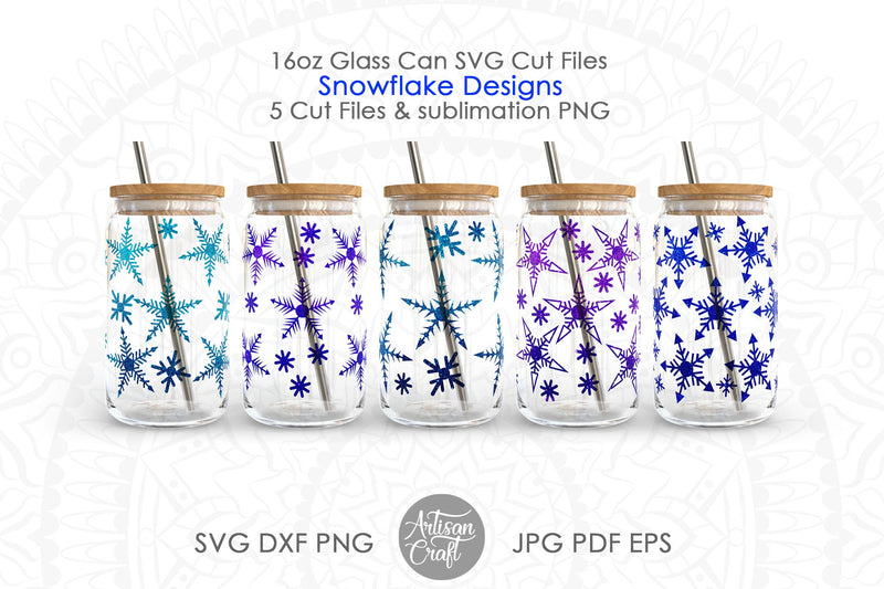 Snowflake Can Glass Wrap, Christmas Can SVG SVG Artisan Craft SVG 