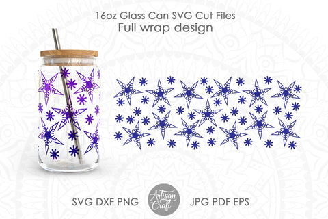 Snowflake Can Glass Wrap, Christmas Can SVG SVG Artisan Craft SVG 
