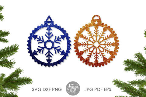 Snowflake Christmas ornament, laser cut files, single line SVG, scallop border SVG Artisan Craft SVG 