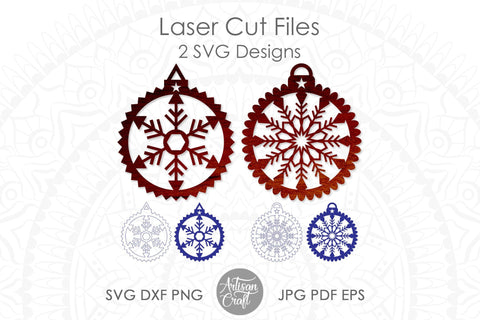 Snowflake Christmas ornament, laser cut files, single line SVG, scallop border SVG Artisan Craft SVG 