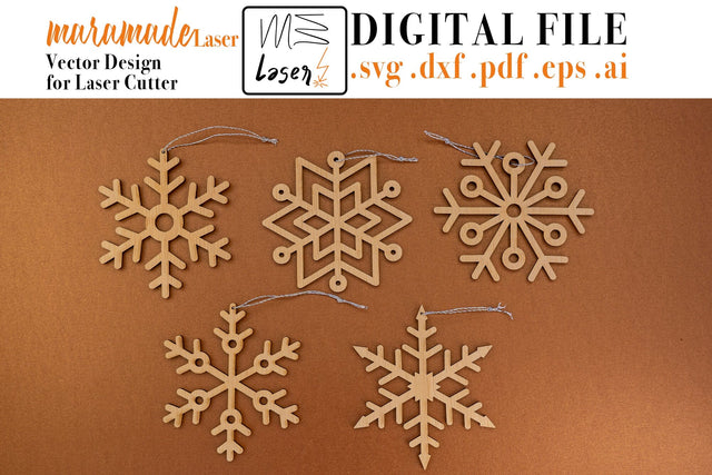 Snowflake Christmas Tree Ornaments Digital Vector File for Laser Cutter. SVG MaramadeLaser 