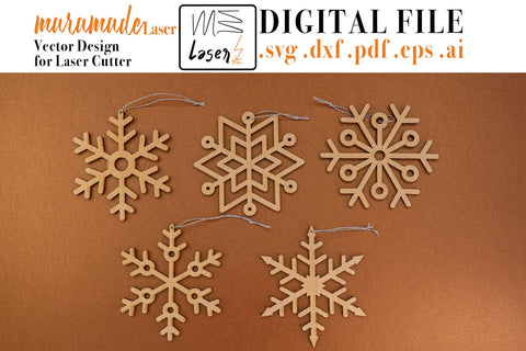 Snowflake Christmas Tree Ornaments Digital Vector File for Laser Cutter. SVG MaramadeLaser 