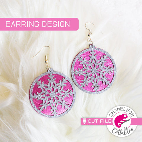 Snowflake circle Earring Template - SVG PNG DXF EPS SVG Chameleon Cuttables 