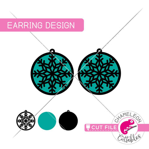 Snowflake circle Earring Template - SVG PNG DXF EPS SVG Chameleon Cuttables 