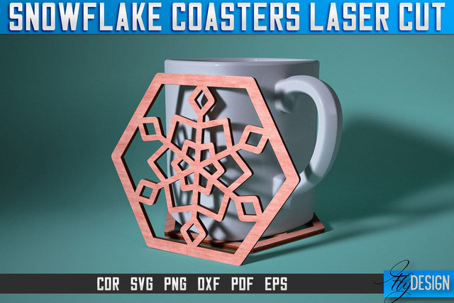 Snowflake Coasters Laser Cut SVG | Christmas Laser Cut SVG Design | CNC Files SVG Fly Design 