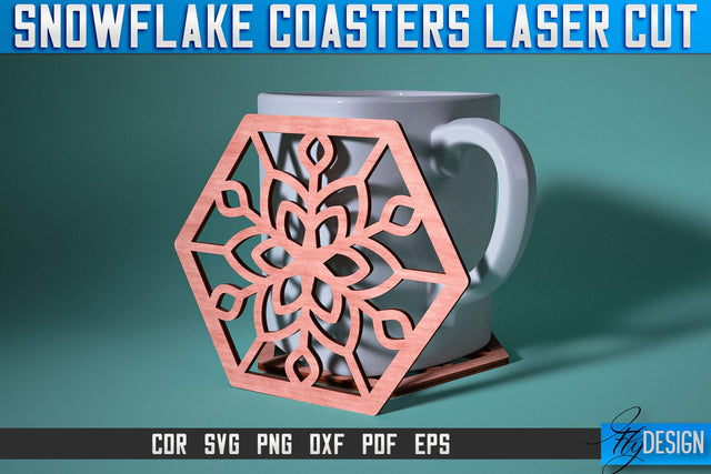 Snowflake Coasters Laser Cut SVG | Christmas Laser Cut SVG Design | CNC Files SVG Fly Design 