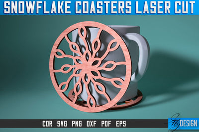 Snowflake Coasters Laser Cut SVG | Christmas Laser Cut SVG Design | CNC Files SVG Fly Design 