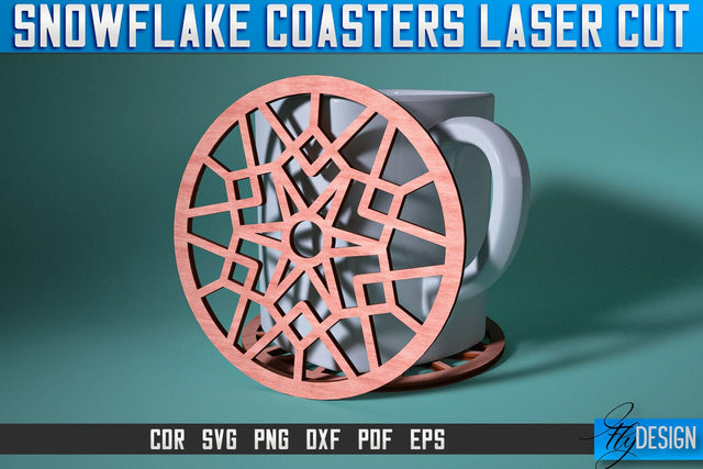 Snowflake Coasters Laser Cut SVG | Christmas Laser Cut SVG Design | CNC Files SVG Fly Design 