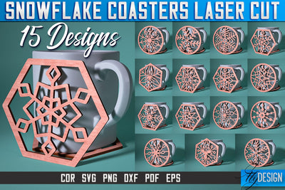 Snowflake Coasters Laser Cut SVG | Christmas Laser Cut SVG Design | CNC Files SVG Fly Design 