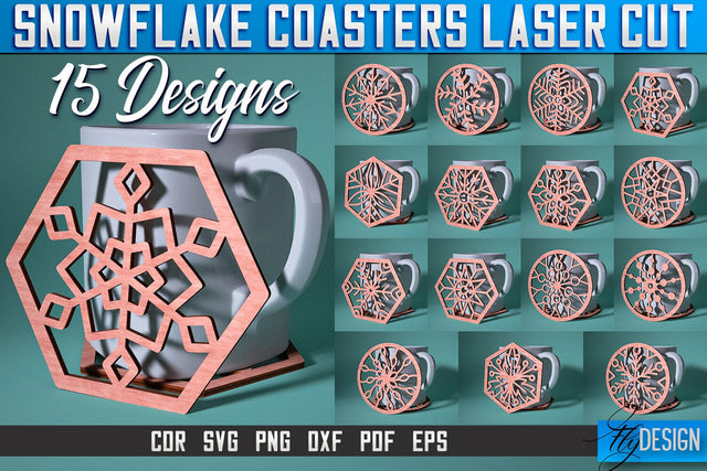 Snowflake Coasters Laser Cut SVG | Christmas Laser Cut SVG Design | CNC Files SVG Fly Design 
