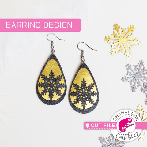 Snowflake drop Earring Template - SVG PNG DXF EPS SVG Chameleon Cuttables 