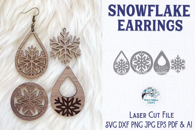 Snowflake Earring File for Glowforge or Laser Cutter SVG Wispy Willow Designs 