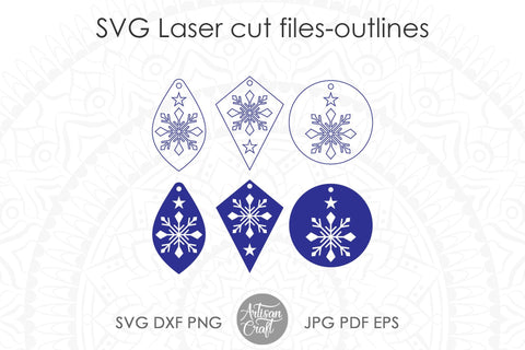 Snowflake earring SVG, laser cut files, single line SVG, engrave, score SVG Artisan Craft SVG 