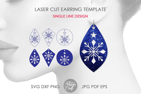 Snowflake earring SVG, laser cut files, single line SVG, engrave, score SVG Artisan Craft SVG 