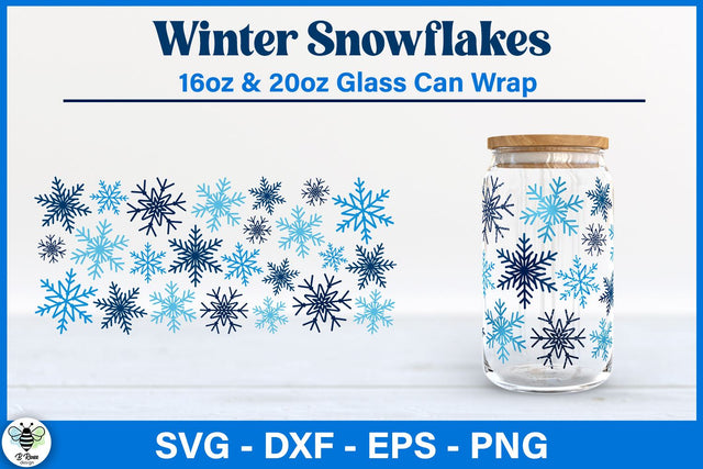 Snowflake Glass Can Wrap | Winter Beer Can Glass SVG SVG B Renee Design 