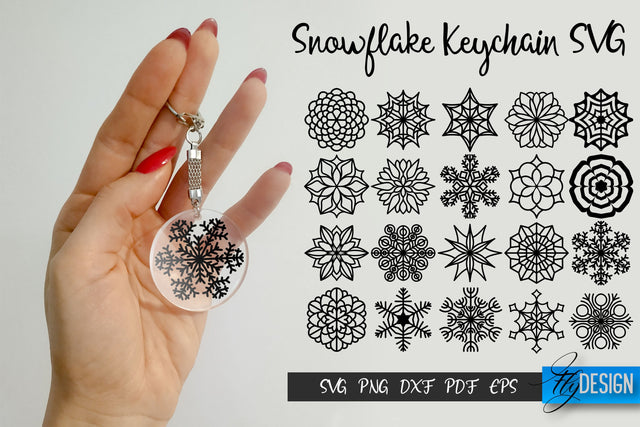 Snowflake Keychain SVG Bundle. Christmas Key Keychain SVG. SVG Fly Design 