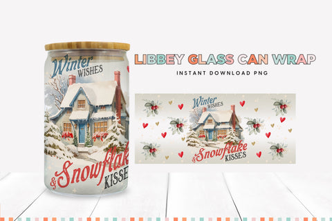 Snowflake Kisses Christmas Libbey Can Sublimation Wrap Sublimation BijouBay 
