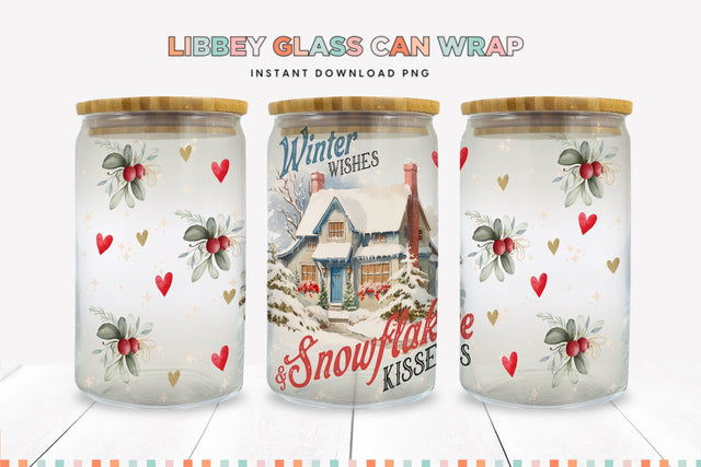 Snowflake Kisses Christmas Libbey Can Sublimation Wrap Sublimation BijouBay 