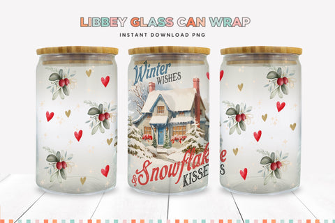 Snowflake Kisses Christmas Libbey Can Sublimation Wrap Sublimation BijouBay 