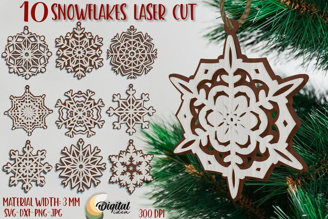 Snowflake Laser Cut Bundle. Snowflake Ornament Laser Cut SVG Evgenyia Guschina 