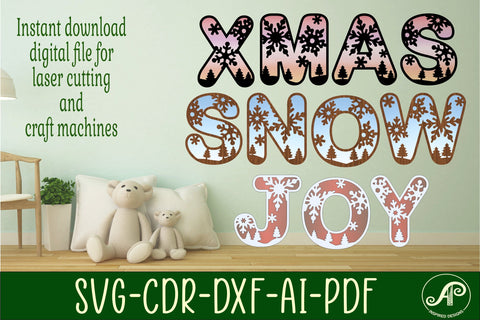 Snowflake letters alphabet set. 34 layered letters. SVG APInspireddesigns 