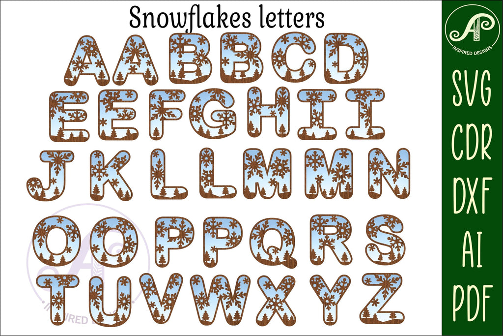 Snowflake letters alphabet set. 34 layered letters. - So Fontsy