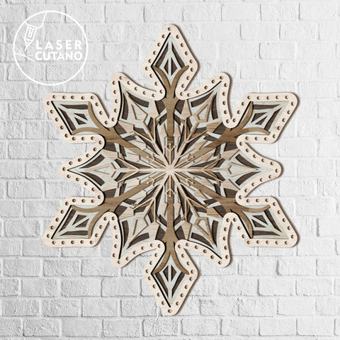 SNOWFLAKE MANDALA Laser Cut Wall Decor, Wood Cut and Paper Cut Template SVG LaserCutano 