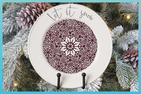 Snowflake Mandala with Let It Snow Quote SVG SVG Harbor Grace Designs 