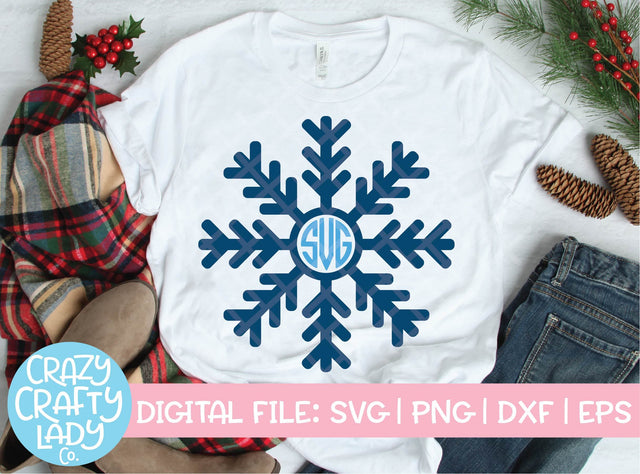 Snowflake Monogram Frame | Christmas SVG Cut File SVG Crazy Crafty Lady Co. 